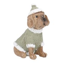 Hund mit Mütze, Pullover/sitzend, 10 cm